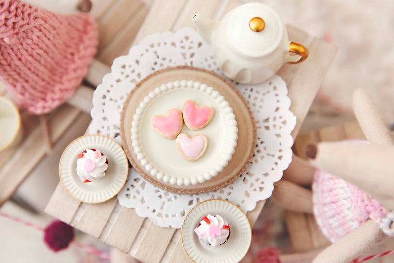 Set Of 3 Handmade Miniature Polymer Clay Iced Heart Cookies Perfect For Your Maileg Mice