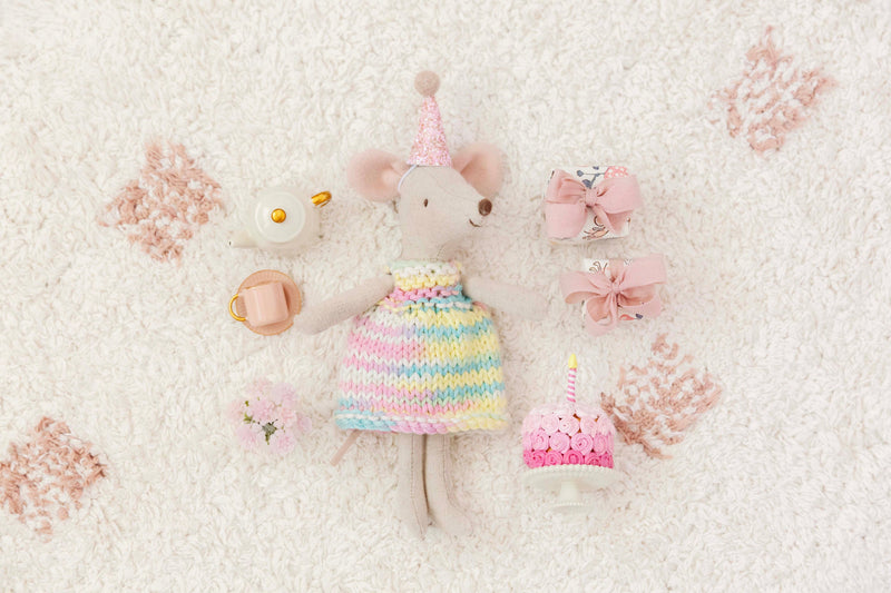 Hand Knitted Dress In Candy Mix Made To Fit The Maileg Mice Mum Mouse And Big Sister Mouse