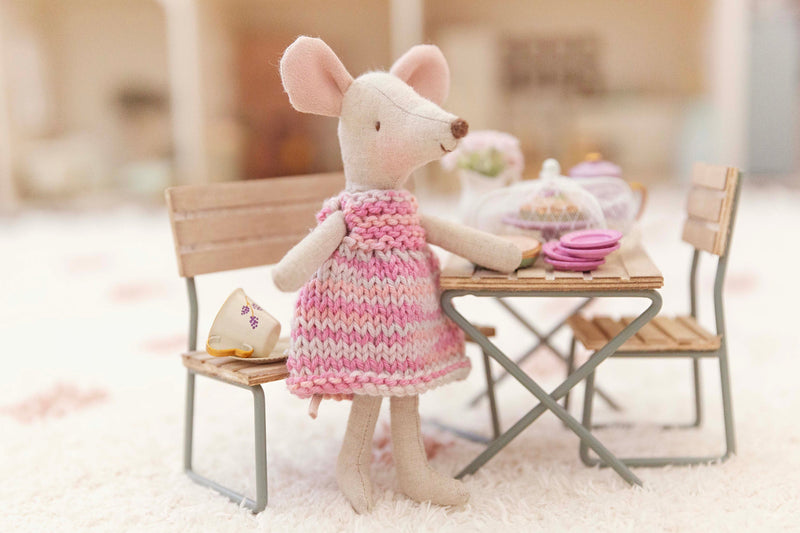 Hand Knitted Dress In Pink Mix Made To Fit The Maileg Mice Mum Mouse And Big Sister Mouse