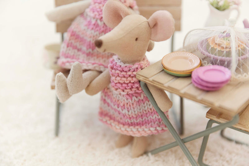 Hand Knitted Dress In Pink Mix Made To Fit The Maileg Mice Mum Mouse And Big Sister Mouse